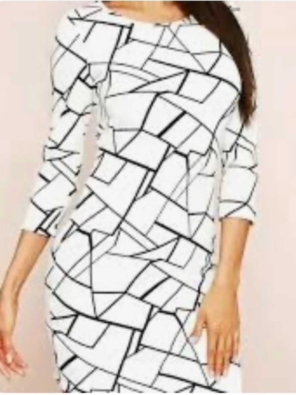 White Geometric Sheath Dress - Women